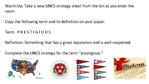 WarmUp Take a new LINCS strategy sheet from