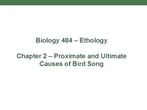 Biology 484 Ethology Chapter 2 Proximate and Ultimate