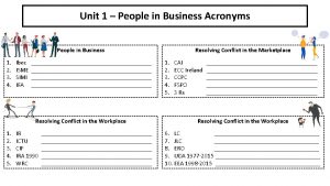 Unit 1 People in Business Acronyms People in