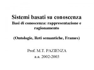 Sistemi basati su conoscenza Basi di conoscenza rappresentazione