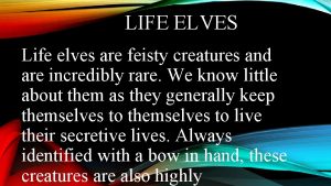 LIFE ELVES Life elves are feisty creatures and