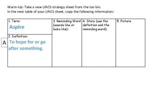 WarmUp Take a new LINCS strategy sheet from