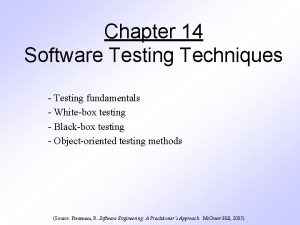 Chapter 14 Software Testing Techniques Testing fundamentals Whitebox