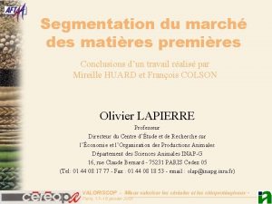 Segmentation du march des matires premires Conclusions dun