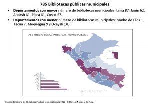 785 Bibliotecas pblicas municipales Departamentos con mayor nmero