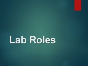 Lab Roles Head Cook q Fills out lab