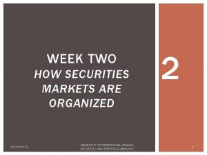 WEEK TWO HOW SECURITIES MARKETS ARE ORGANIZED 12192021