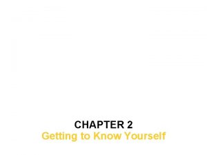 CHAPTER 2 Getting to Know Yourself Chapter 2