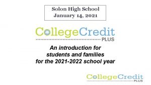 Solon High School January 14 2021 An introduction