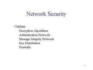 Network Security Outline Encryption Algorithms Authentication Protocols Message