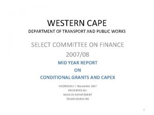 WESTERN CAPE DEPARTMENT OF TRANSPORT AND PUBLIC WORKS