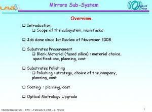 Mirrors SubSystem Overview q Introduction q Scope of
