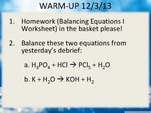 WARMUP 12313 1 Homework Balancing Equations I Worksheet