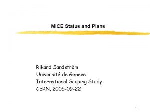 MICE Status and Plans Rikard Sandstrm Universit de