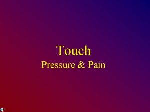 Touch Pressure Pain Touch Touch receptors are on