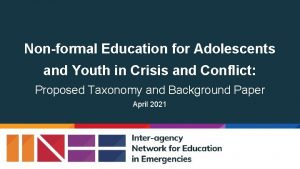 Nonformal Education for Adolescents and Youth in Crisis
