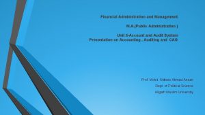 Financial Administration and Management M A Public Administration