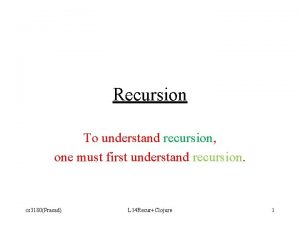 Recursion To understand recursion one must first understand