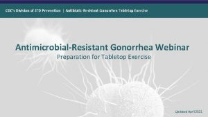 CDCs Division of STD Prevention AntibioticResistant Gonorrhea Tabletop