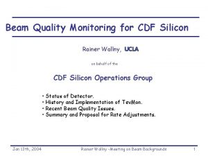 Beam Quality Monitoring for CDF Silicon Rainer Wallny