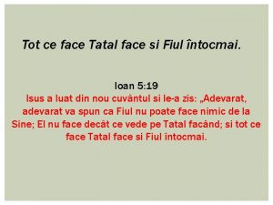 Tot ce face Tatal face si Fiul ntocmai