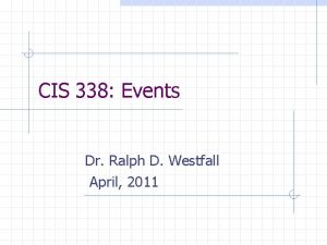 CIS 338 Events Dr Ralph D Westfall April