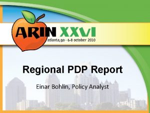 Regional PDP Report Einar Bohlin Policy Analyst Proposal