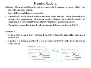 Naming Cations When a metal loses its valence