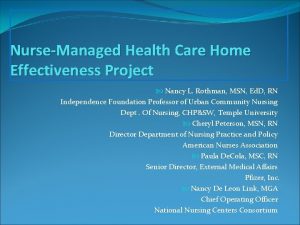 NurseManaged Health Care Home Effectiveness Project Nancy L