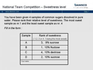 National Team Competition Sweetness level www danisco com