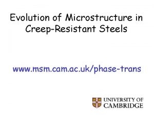 Evolution of Microstructure in CreepResistant Steels www msm