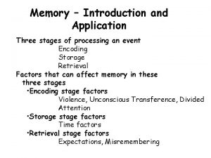 Memory Introduction and Application Three stages of processing
