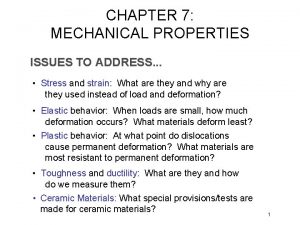 CHAPTER 7 MECHANICAL PROPERTIES ISSUES TO ADDRESS Stress