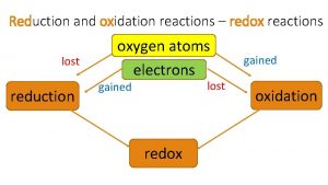 Reduction and oxidation reactions redox reactions lost reduction