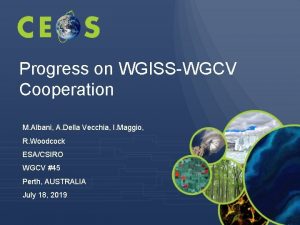 Progress on WGISSWGCV Cooperation M Albani A Della