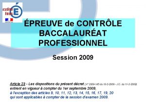 PREUVE de CONTRLE BACCALAURAT PROFESSIONNEL Session 2009 Article