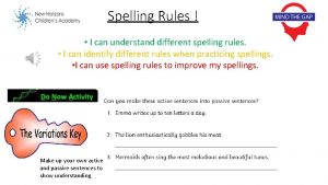 Spelling Rules I can understand different spelling rules