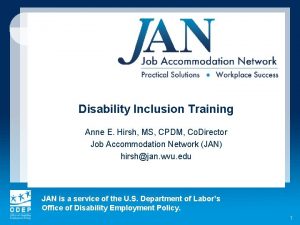 Disability Inclusion Training Anne E Hirsh MS CPDM