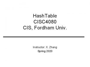 Hash Table CISC 4080 CIS Fordham Univ Instructor