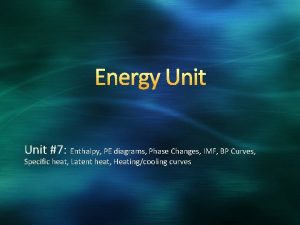 Energy Unit 7 Enthalpy PE diagrams Phase Changes