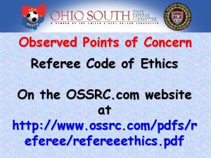 Observed Points of Concern Referee Code of Ethics