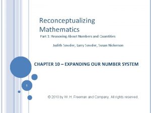 Reconceptualizing Mathematics Part 1 Reasoning About Numbers and