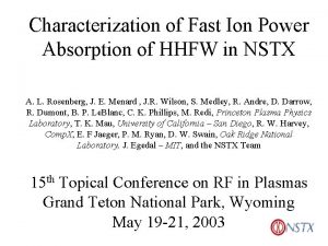 Characterization of Fast Ion Power Absorption of HHFW