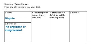 WarmUp Take a sheet Place any late homework