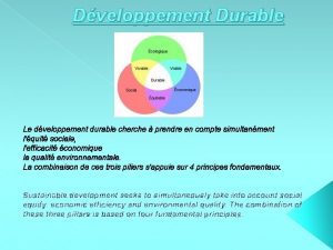 Dveloppement Durable Le dveloppement durable cherche prendre en