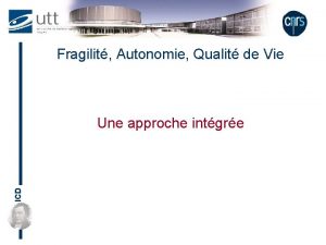 Fragilit Autonomie Qualit de Vie ICD Une approche