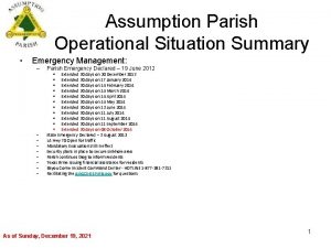 Assumption Parish Operational Situation Summary Emergency Management Parish