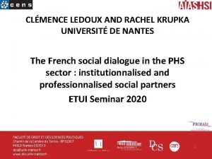 CLMENCE LEDOUX AND RACHEL KRUPKA UNIVERSIT DE NANTES