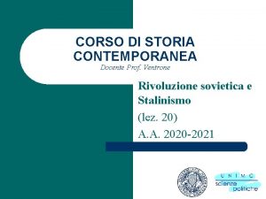 CORSO DI STORIA CONTEMPORANEA Docente Prof Ventrone Rivoluzione