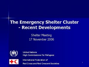 The Emergency Shelter Cluster Recent Developments Shelter Meeting